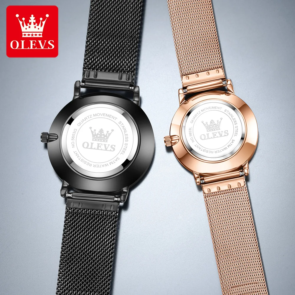 OLEVS Couple Watches 5653cp Simple Fashion Ultrathin Original Quartz Watch for Lover Waterproof Limunous His and Her Watch