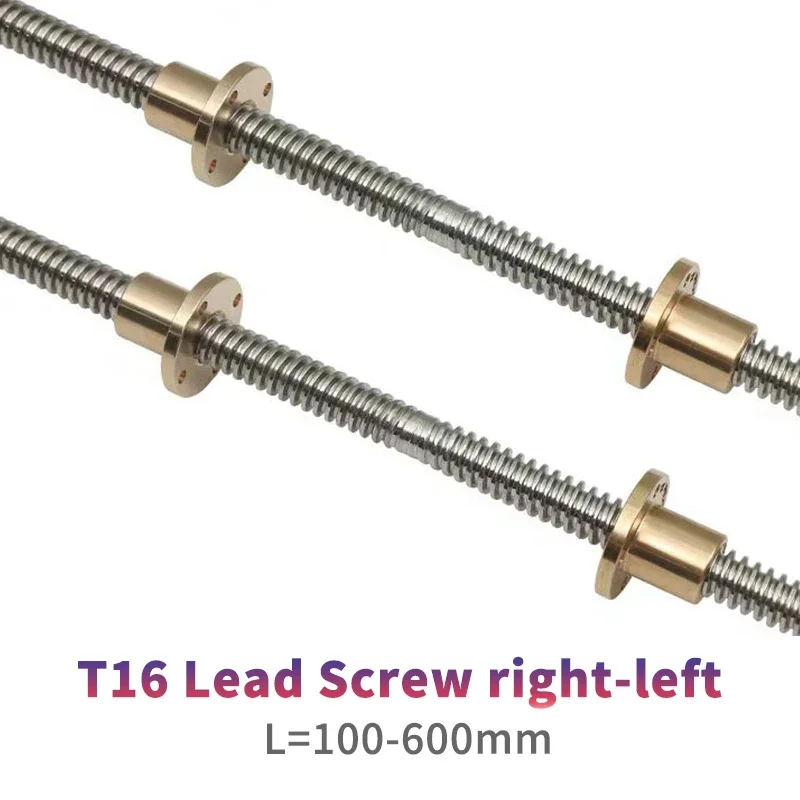 1PC 304 stainless steel T16 Lead Screw right-left length100-1000mm OD 16mm Lead 3/4mm with nut for 3D Printer part