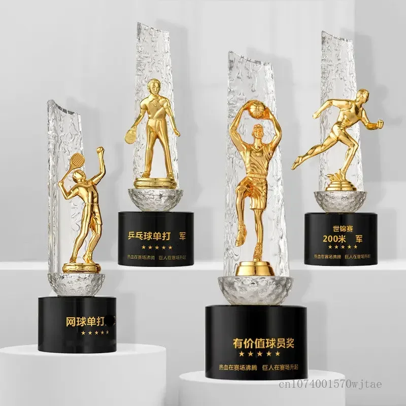 Customized Metal Figure Sculpture Crystal Trophy Basketball, Football, Running, Table Tennis, Martial Arts, Cycling, Golf Trophy