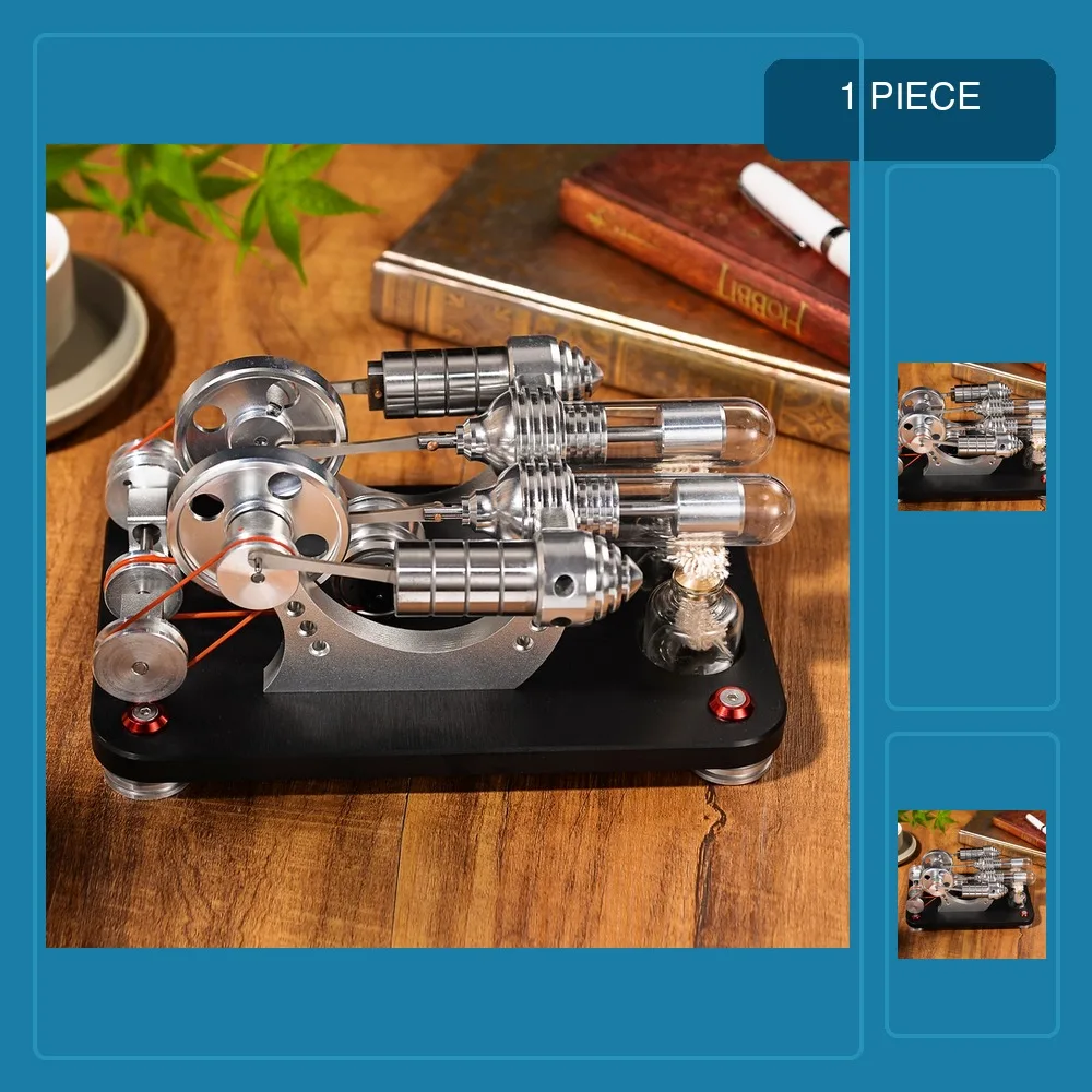 Powerable Balance Metal Dual Cylinder Stirling Engine Generator External Combustion Engine Model Men Physics Experiment Toy