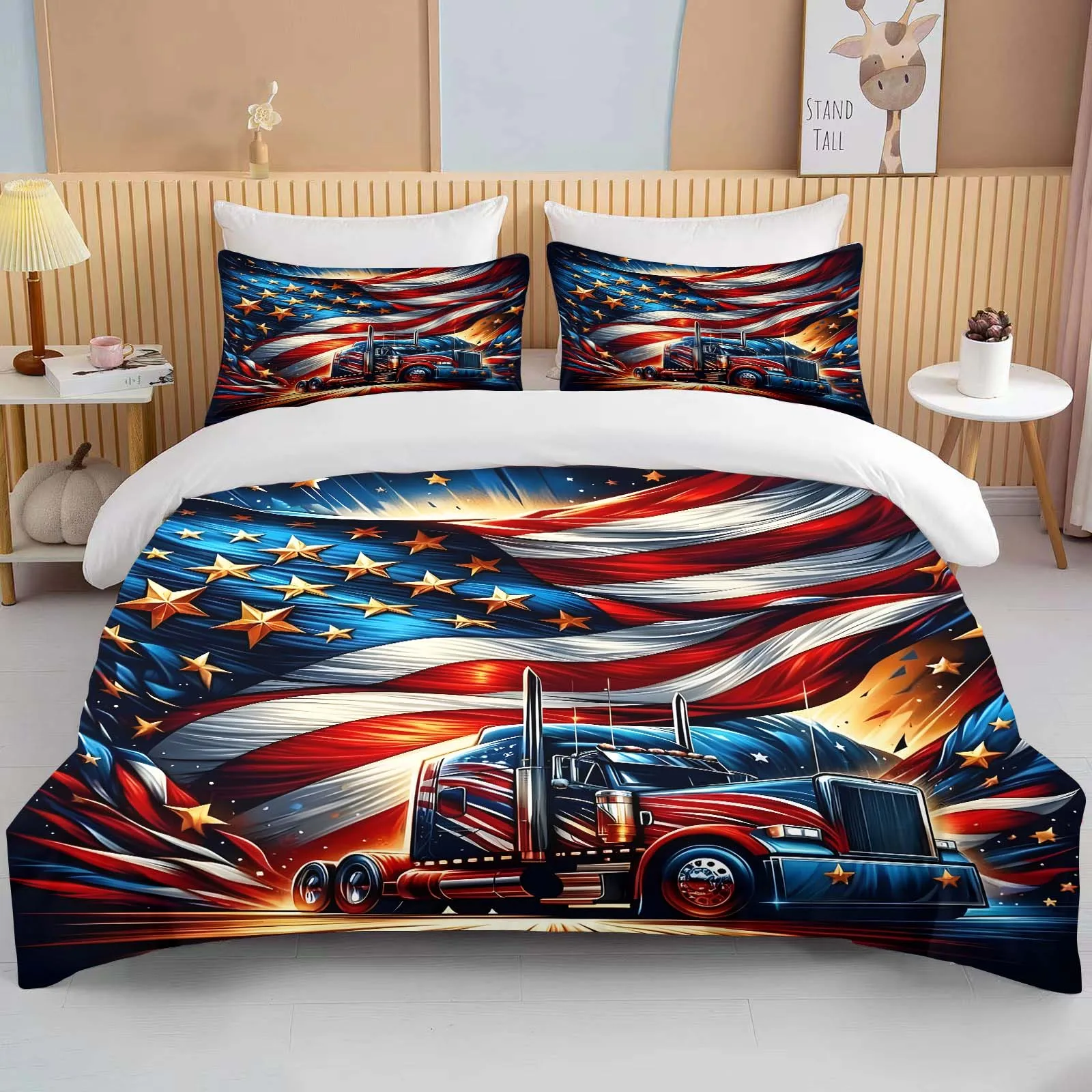 

10 Sizes Great American Truck Eagle 3pcs Bedding Sets Duvet Set Comforter Bed Set Queen King Size Kids Boys Home Textiles Gift