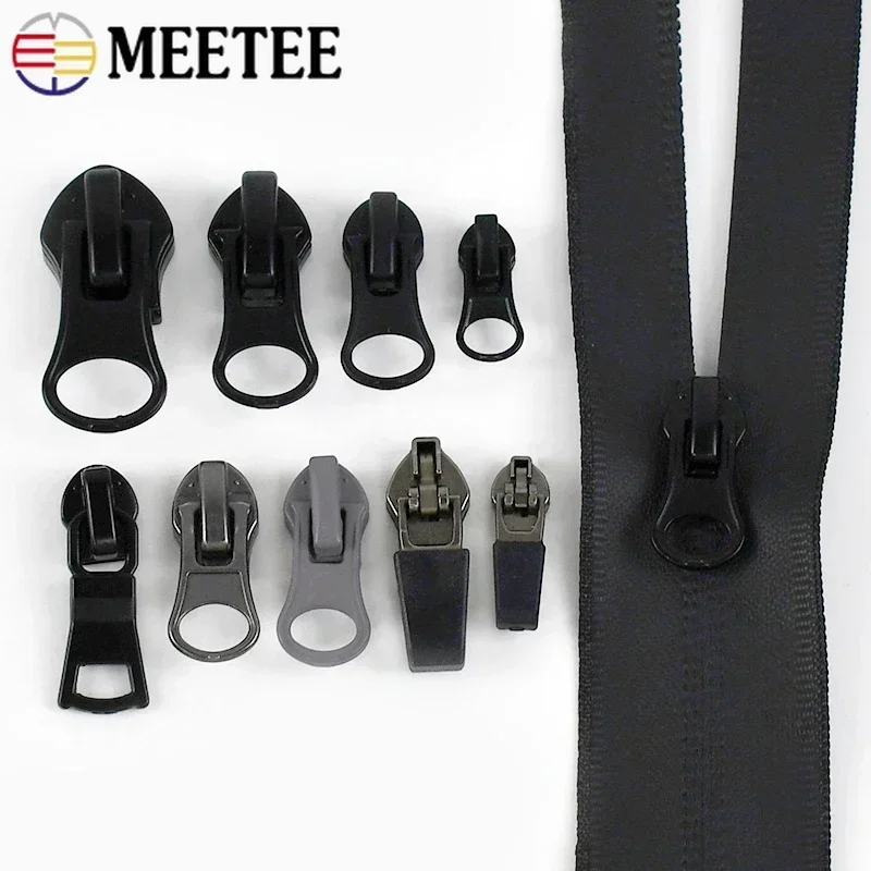 10Pcs Meetee 3# 5# 8#10# Reverse Zipper Sliders for Waterproof Nylon Zips Head Bags Tent Coat Invisible Zip Pull DIY Accessories