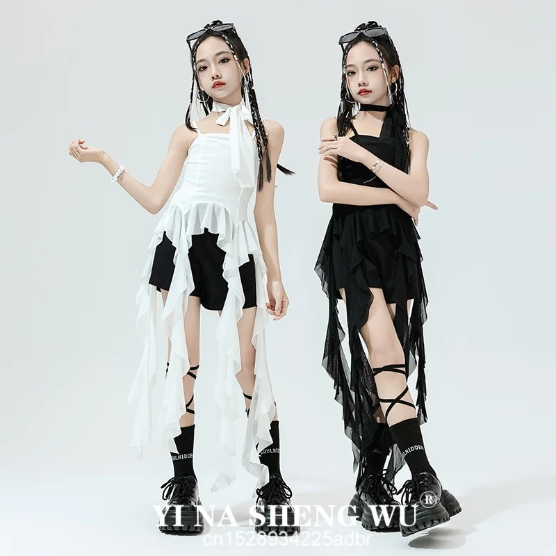 Girls Jazz Dance Wear For Girls Model Catwalk Outfit Girls Ruffle Sundress Hip Hop Tight Top Jazz Shorts Jazz Performance Set