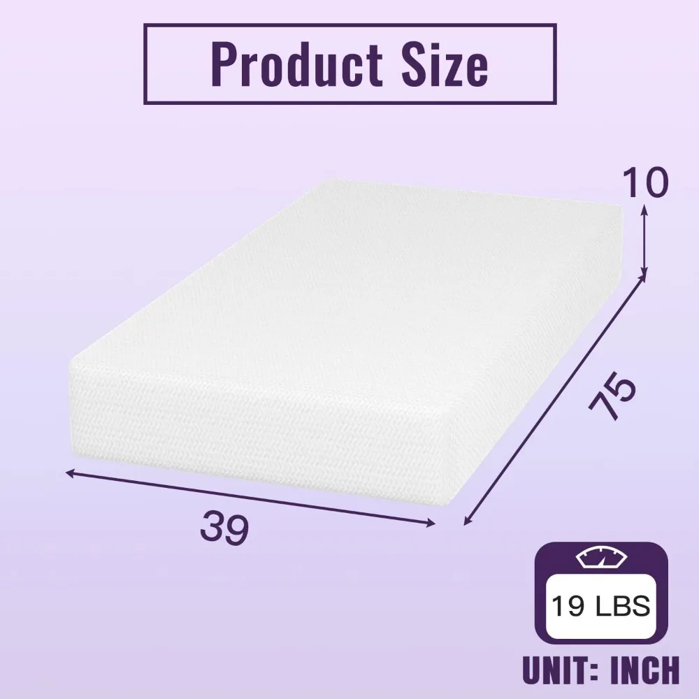 10 Inch Bamboo Charcoal Gel Memory，Removable Soft Cover Twin mattresses for Bed Frame, Bunk Bed, Trundle, Daybed image 2