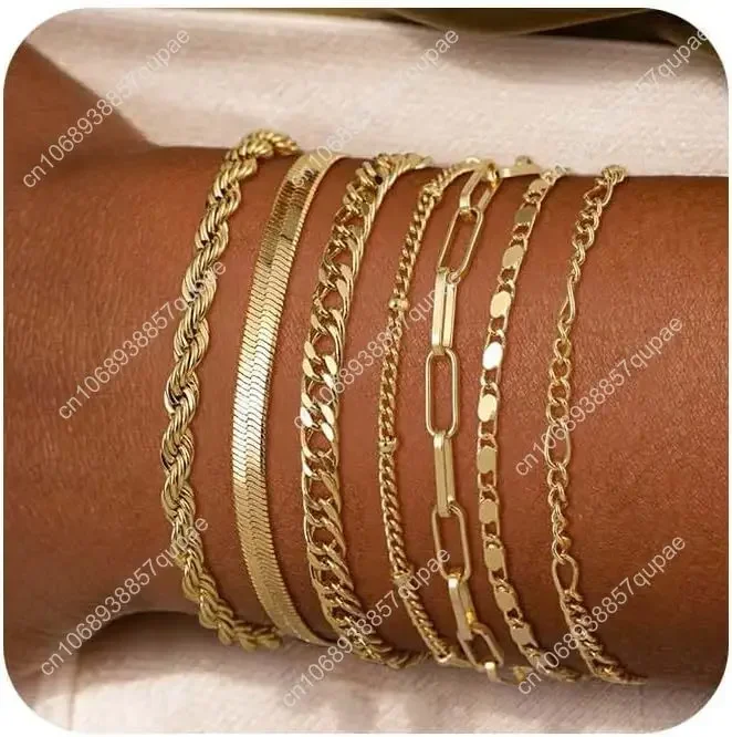 

Kyerlyn Gold Bracelets for Women Waterproof, 14K Real Gold Jewelry Sets for Women Trendy Dainty Stackable Cuban Link Paperclip C
