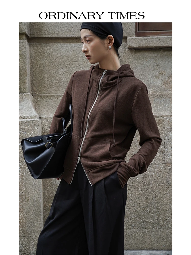 

Spring 2024 Casual Loose Fce Hoodie Zipper ket Long Sve Bamboo Fiber Blend Contrast Color Blo Hoodie Commute Sle