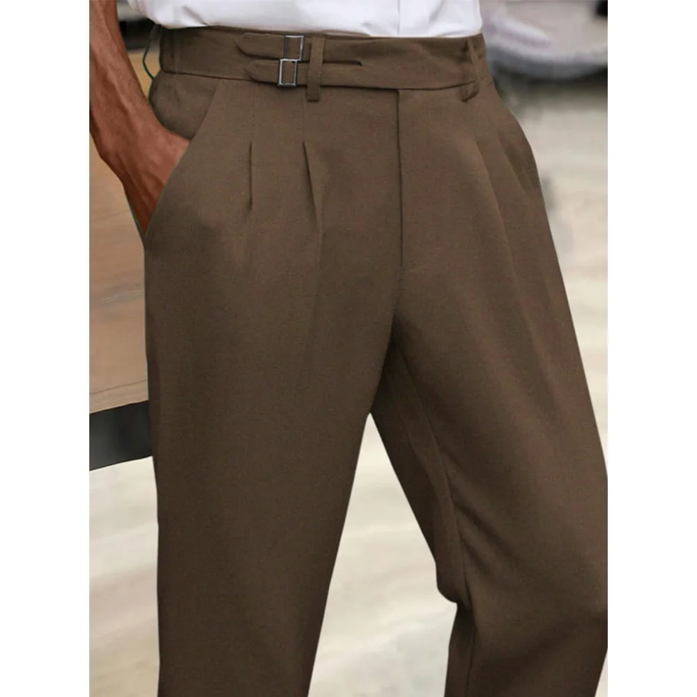 

Мужские костюмные брюки с эластичной резинкой на талии, классические деловые брюки, однотонная официальная офисная одежда, модные классические брюки с плоской передней частью для меня