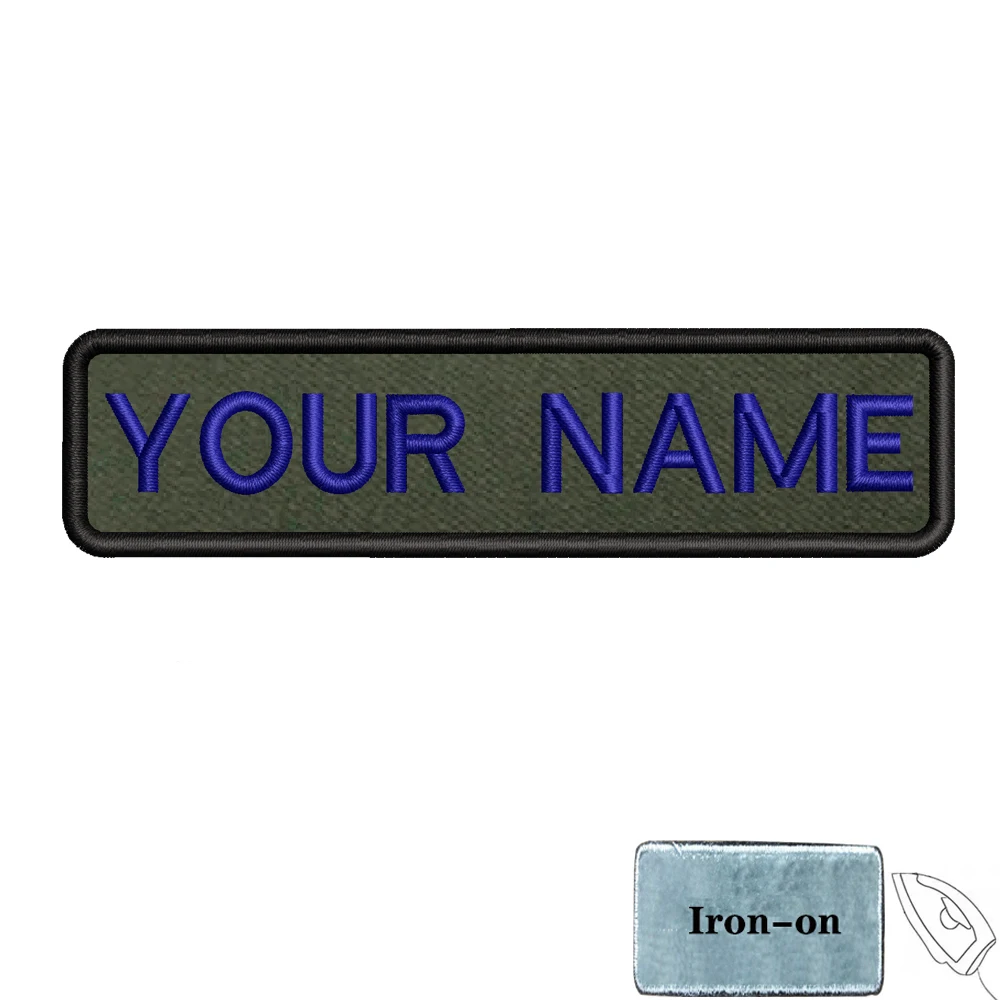 10 x 2,5 cm, Armeegrüner Hintergrund, Stickerei, individueller Name, Text-Patch, Streifen-Abzeichen, zum Aufbügeln oder Träger-Patches für Kleidung