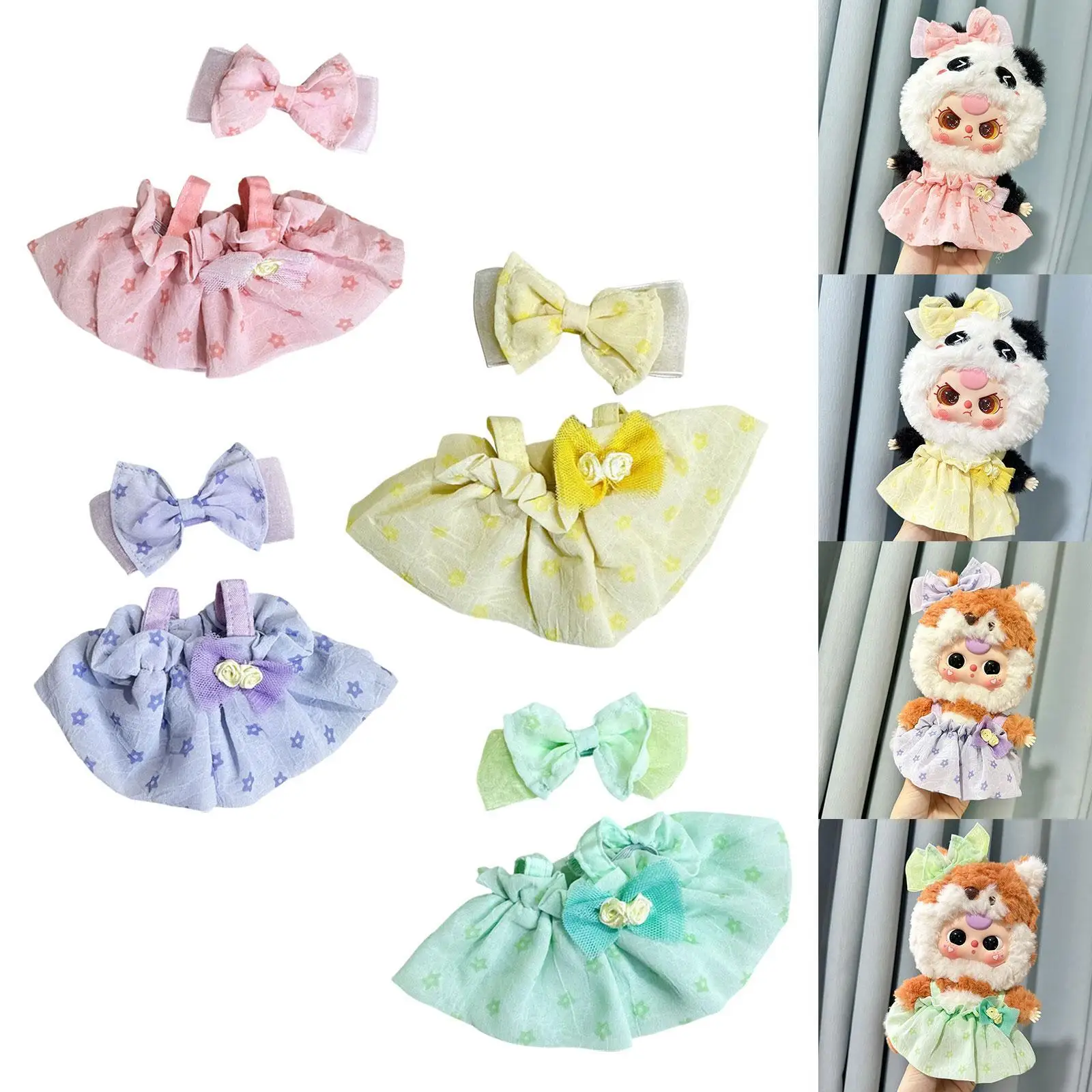 Gonna con bretelle per bambola di pezza Crea le tue bambole Costumi di scena per foto di moda Vesti con mini fermaglio per capelli per bambola da 7,87 pollici