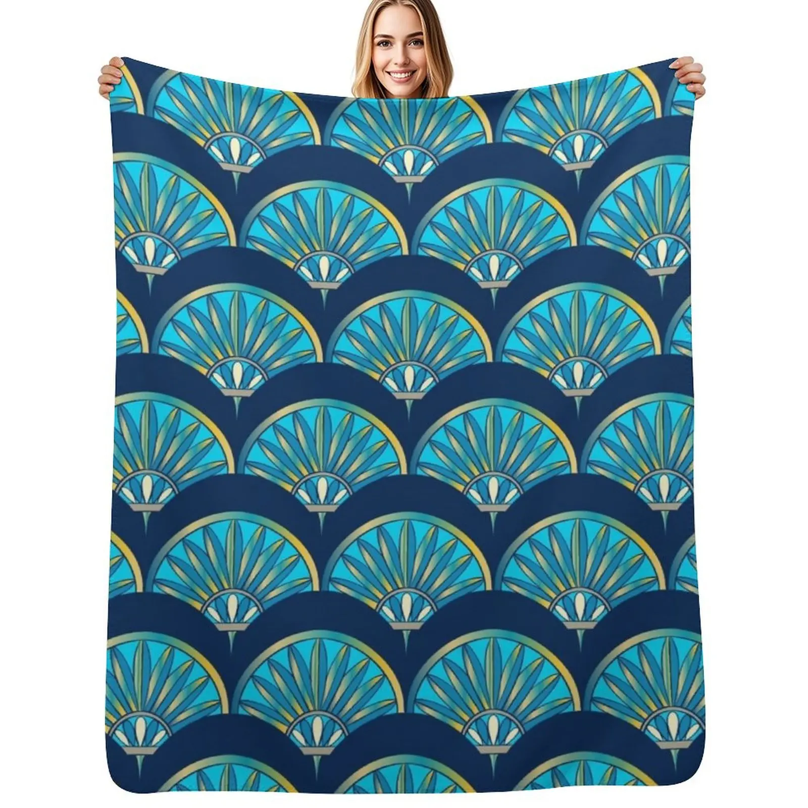 

Art Deco Fan Blue #ArtNouveau Throw Blanket Fluffy Cozy Throw Blanket for Home Decor