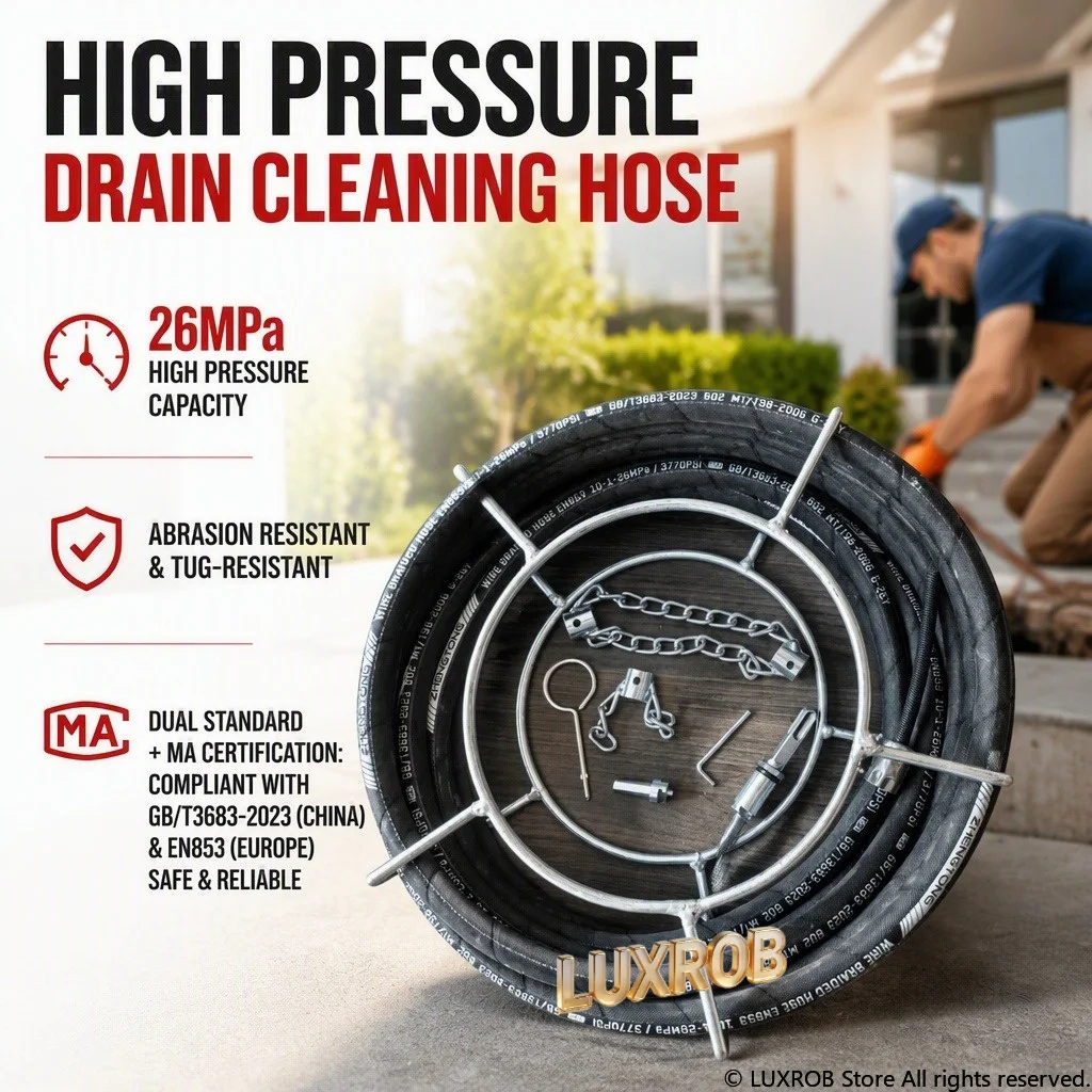 10M High Pressure Drain Cleaning Hose,8mm Solid Soft Shaft,Galvanized Thickened Chain,26MPa Sewer Pipe Dredging Tool Kit