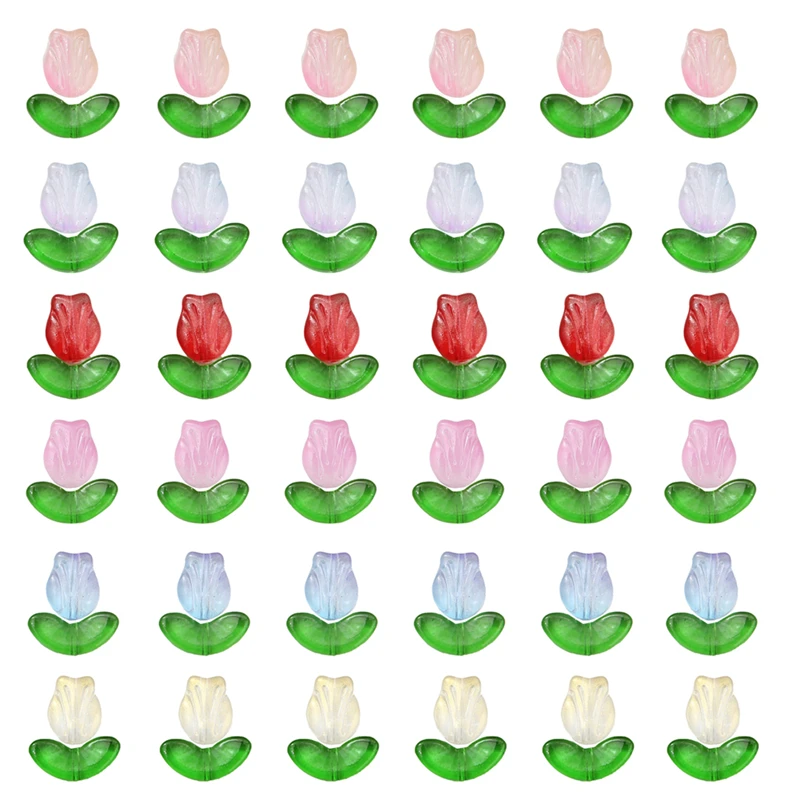 New 10/20Sets Handmade Glass Tulip Flower Beads Charm for Earring Bracelet Necklace DIY Jewelry Making Craft Colorful Beads