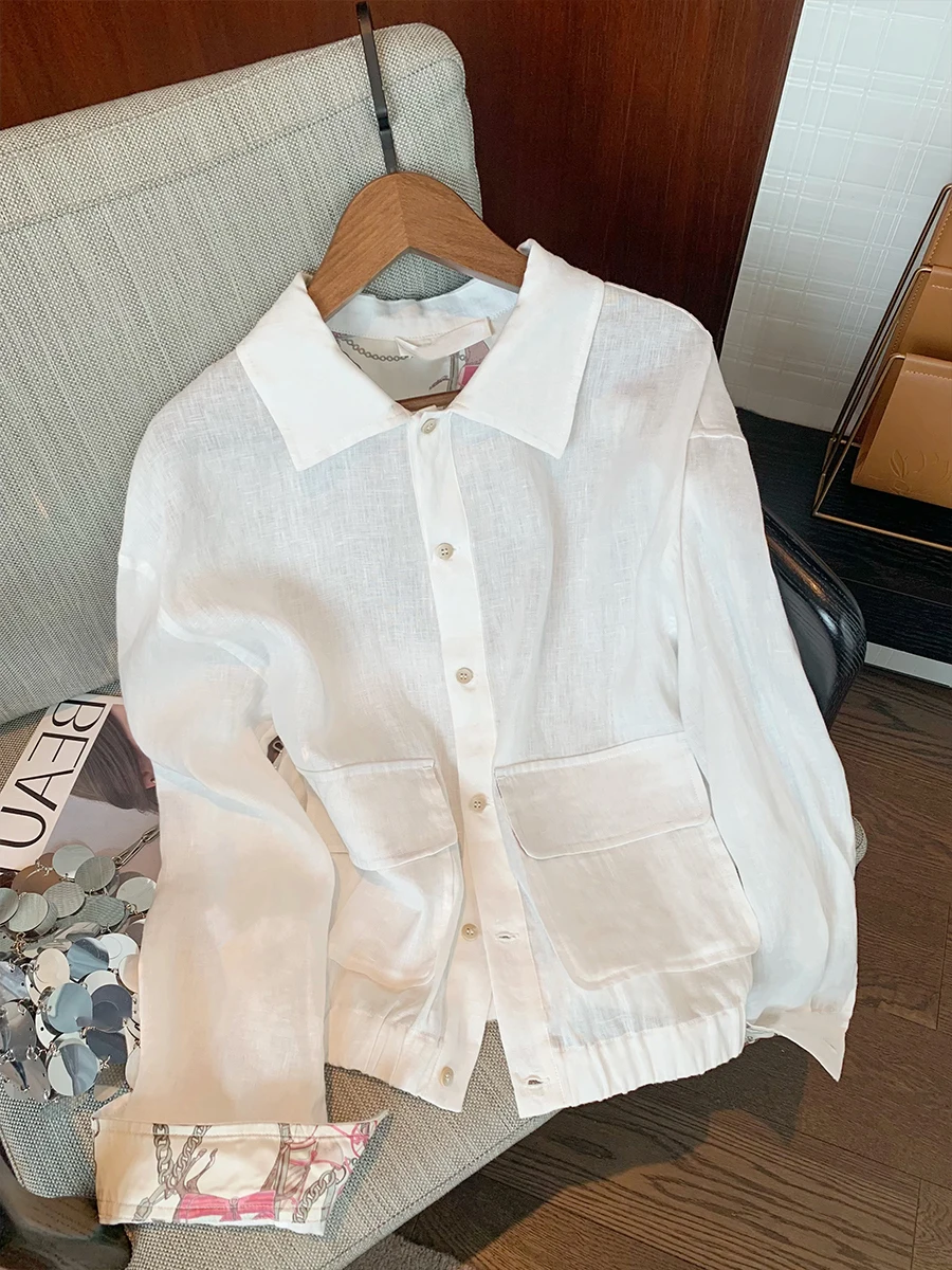 

Faionable Collar Long Sve Casual irt ort Sle Men Women Autumn White Loose Fit Versatile ort Top