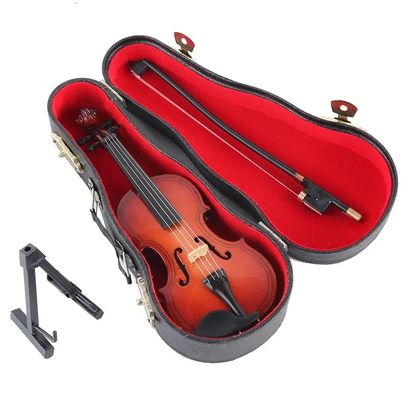 Handmade Wooden Musical Instruments Collection Decorative Ornaments Mini Violin With Support Miniature Model Decoration Gifts