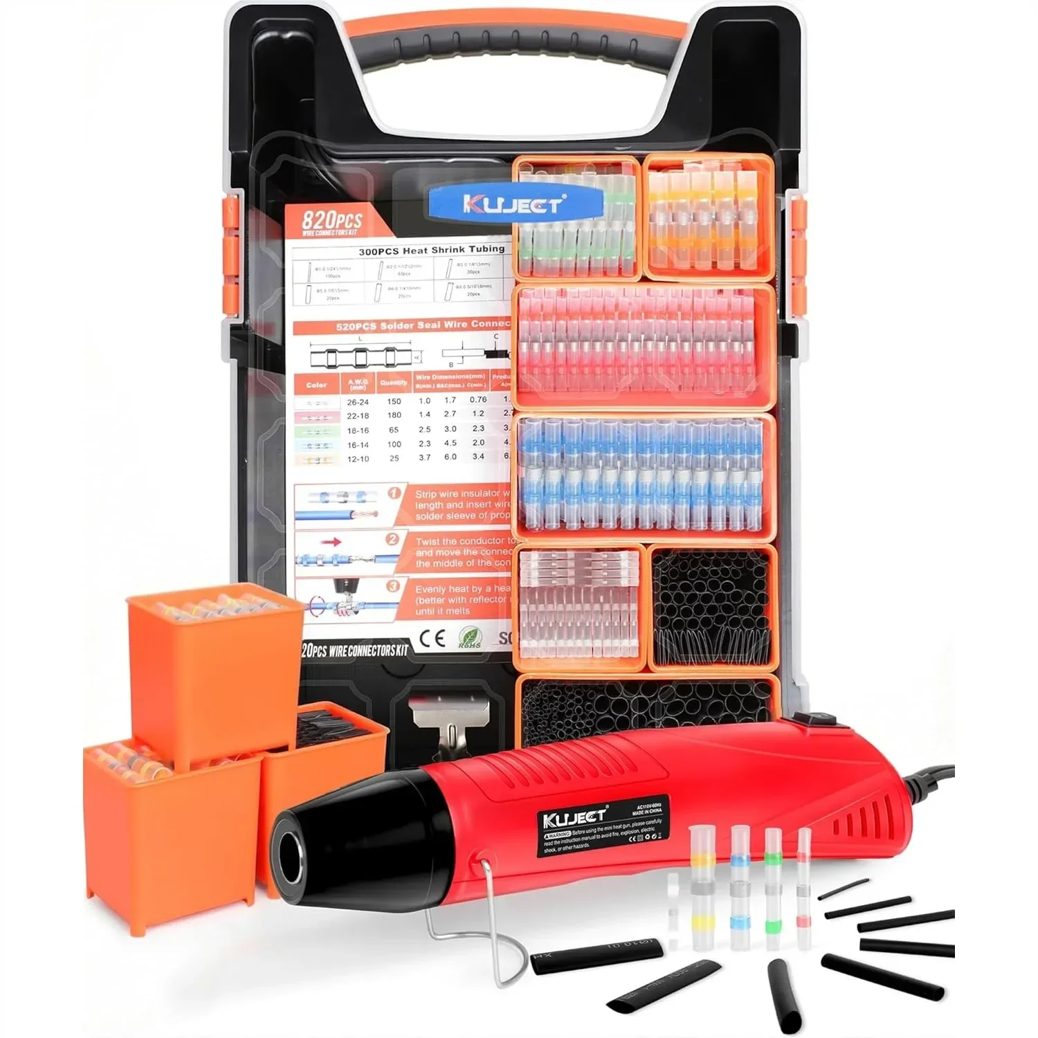 

Mini Heat Shrink Gun Kit 820PCS Solder Seal Wire Connectors Heat Shrink Tubing Kit 482-752°F Heat Gun for Marine Automotive Wiring AWG26-10