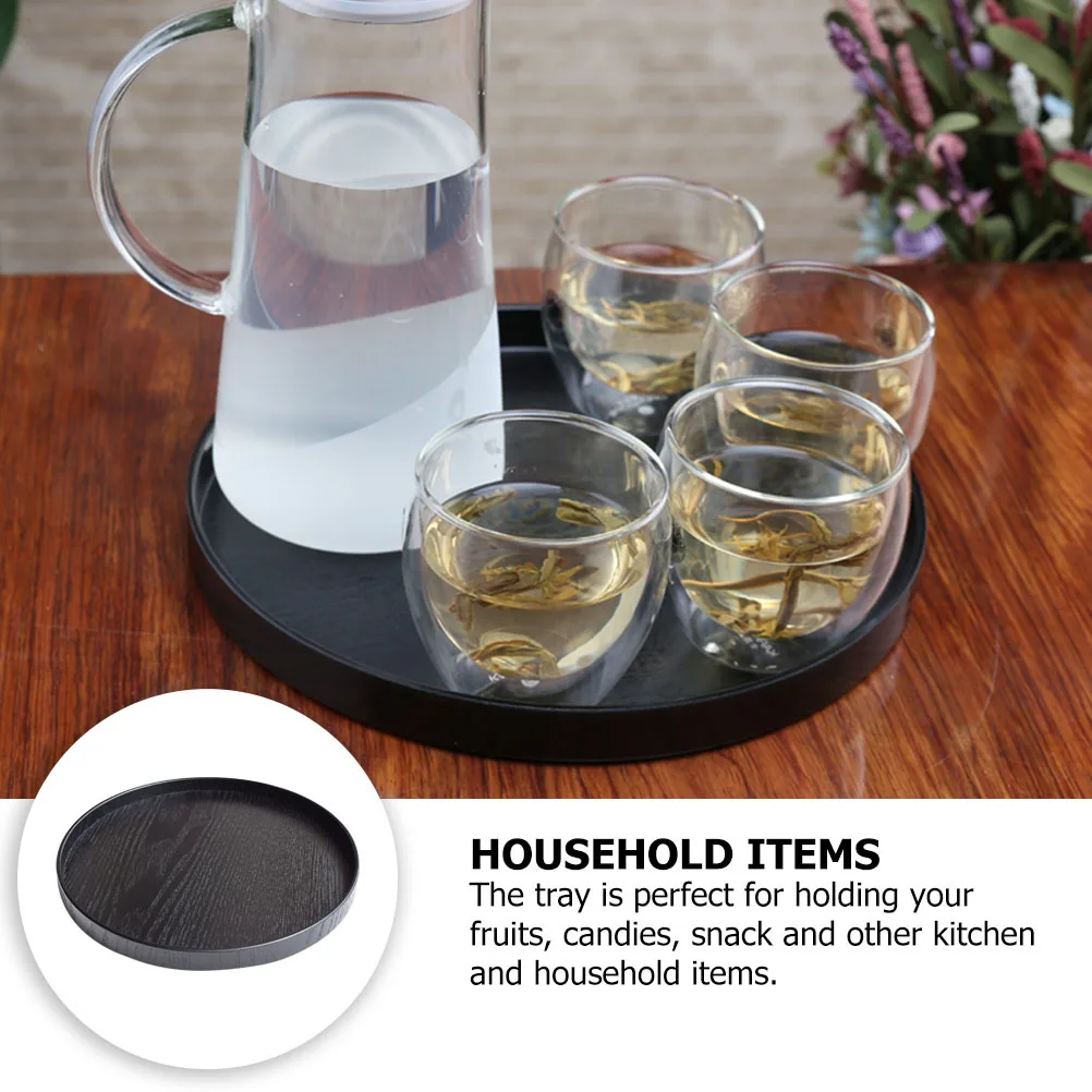 

1pc Black Round Wooden Tray Fruit Candy Snack Display Stand For Home Kitchen Party Wedding Dessert Tableware Storage Plate