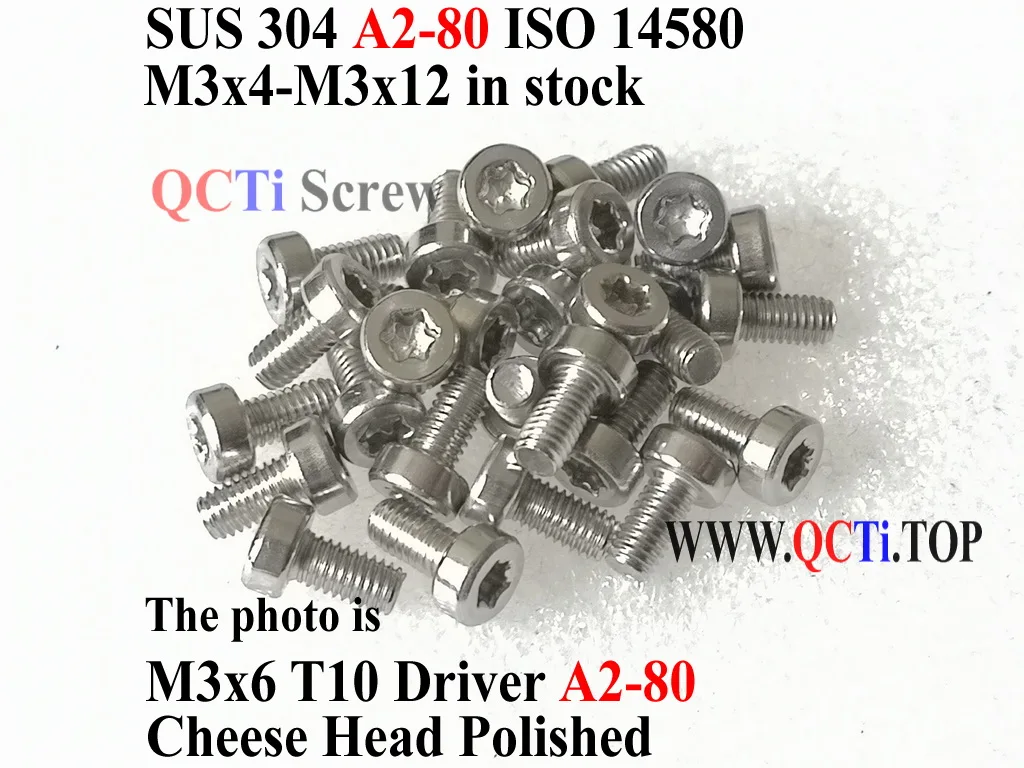 ISO 14580 stainless steel M3 screws M3x6 M3x8 M3x10 M3x12 T10 Driver Cheese Head A2-80 Polished 50 pcs