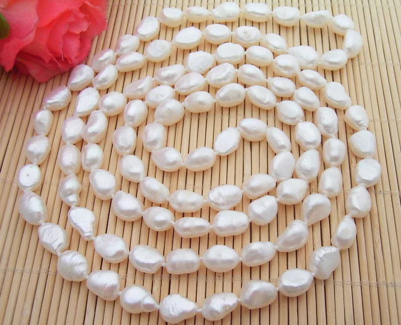 

Натуральный! Ожерелье из белого жемчуга в стиле барокко, 46 дюймов, 8–10 мм.