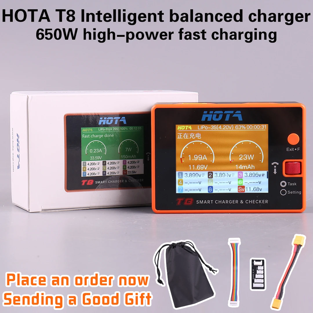 HOTA T8 650W 22A XT60 1-8S Intelligent Charger Checker for a wide range of devices NiZn/Nicd/NiMH Battery RC Drone Spares