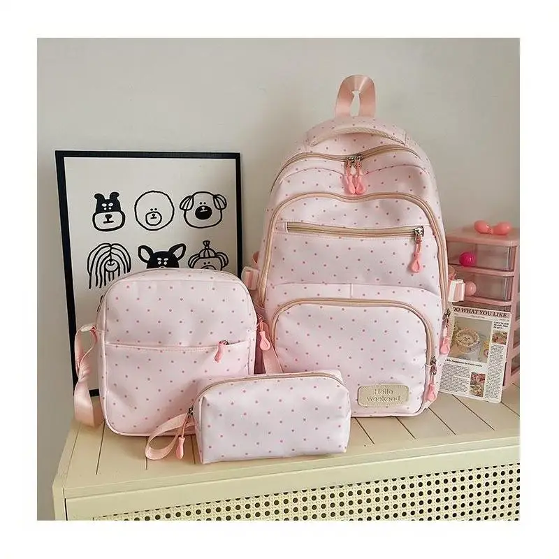 Nylon-Rucksack-Set mit Polka Dots, mehrere Fächer, Reißverschluss, Mädchen-Rucksack-Set, Aufbewahrung von Schreibwaren, Studentenrucksack, Mädchen-Geschenke – Detail 26