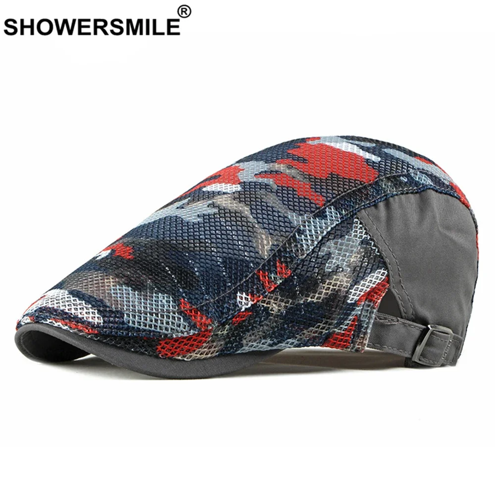 

SHOWERSMILE Camouflage Mens Beret Caps Army Green Spring Summer Flat Cap Men Cotton Adjustable Male 2024 New Arrival Hat Beret