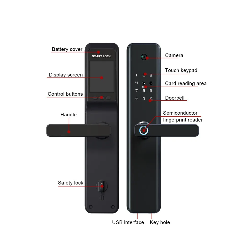 high security  Biometric Lock face fingerprint door lock with camera