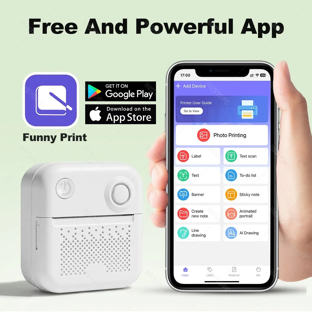 Inkless Portable Printer Thermal Paper Stickers Paper Mini Printers Labels Maker Printer for Photo Bluetooth Wireless Printing