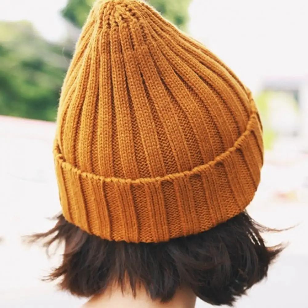 Thick Warm Beanie Weather Knit Cap Cozy Unisex Winter Beanie Thick Knitted Folded Brim Hat for Weather with Ear for Men