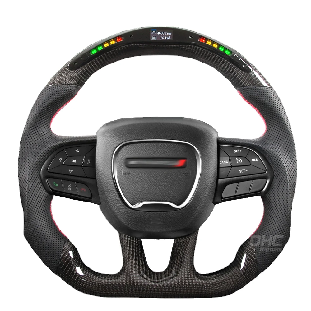 Car Steering Wheel for 2021 Dodge Challenger Charger Srt Exhaust Led Rpm Carbon Fiber Steering Wheel