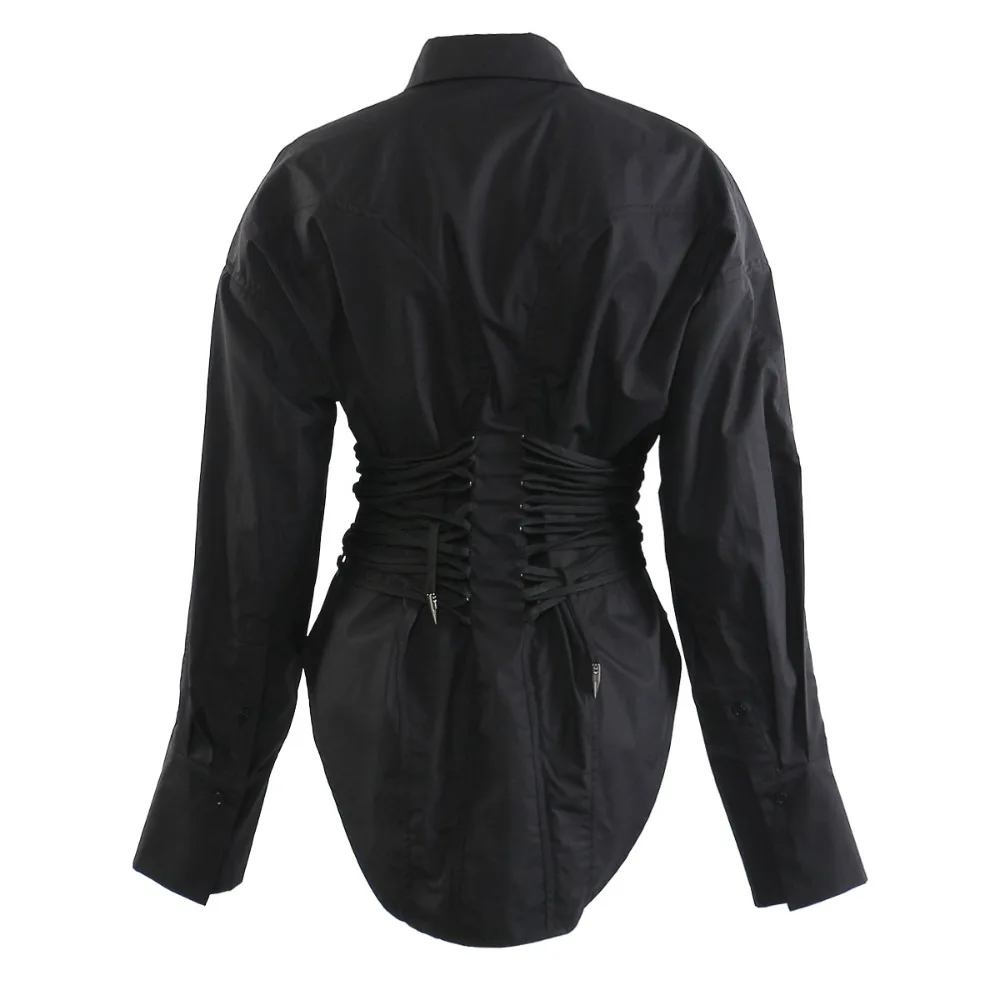 High Street – chemises blanches et noires pour femmes, chemise amincissante avec cordon de serrage, veste Streetwear, printemps et été