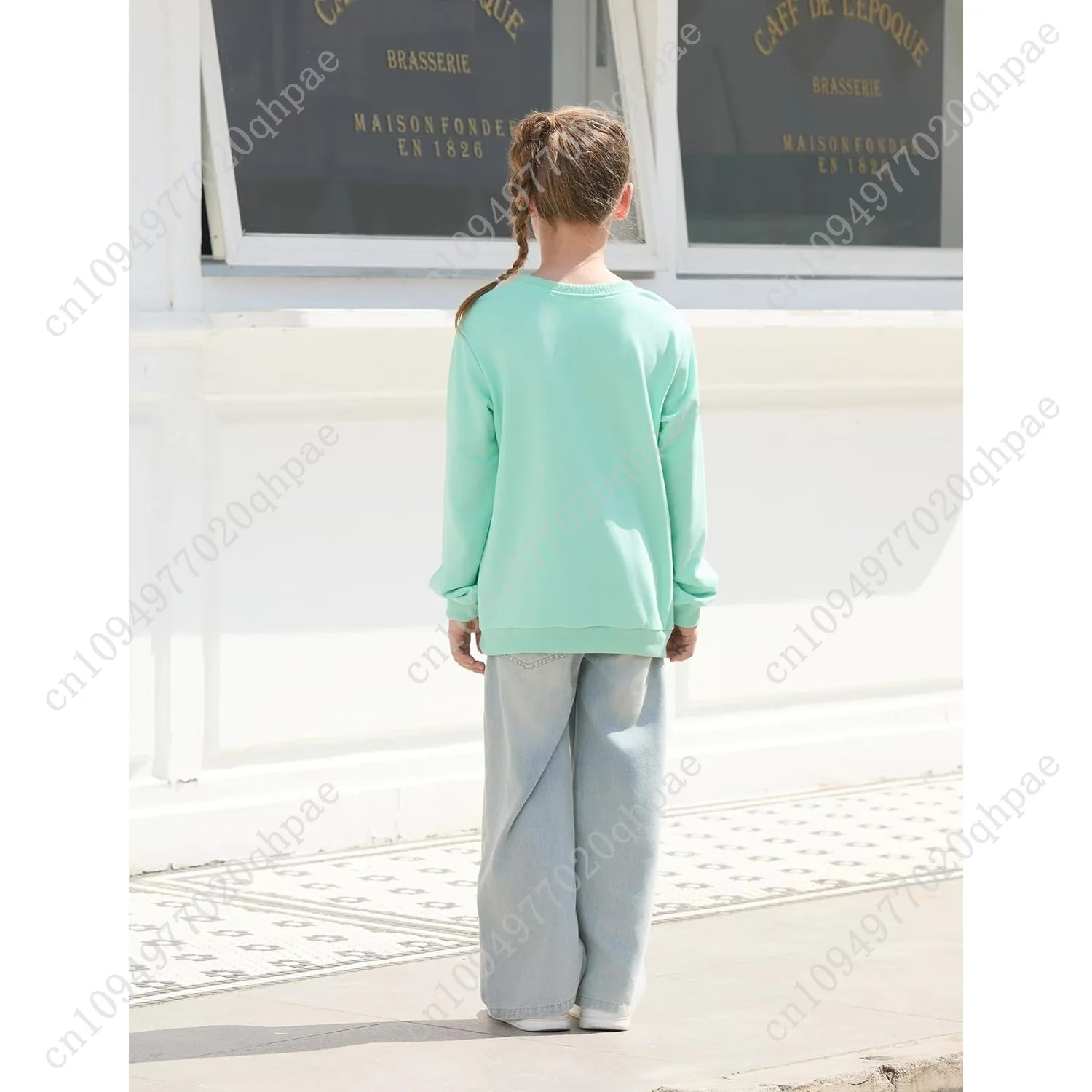 بات بات بلوزات الفتيات حجم 5-14 سنة الجرافيك البلوز كم طويل Crewneck قميص لطيف الكرتون ملابس كاجوال للفتيات