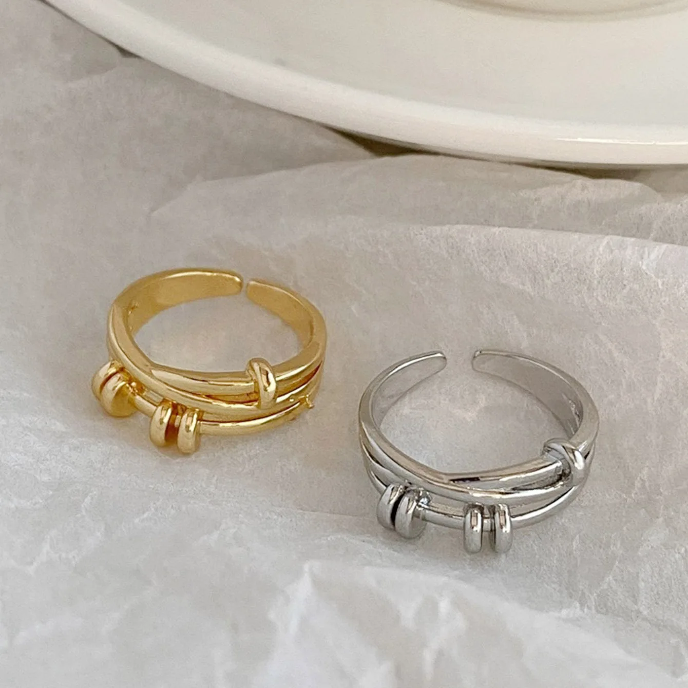2 Pieces/Set Creative Elegant Multi-Layer Cross Ring Opening Adjustable Ring Women's Simple Ring Accessories Daily Decoration Valentine's Day Gift