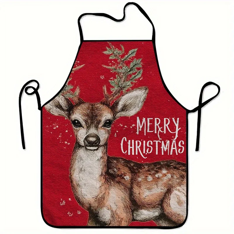 

Рождественский фартук с принтом оленей, 1 шт., модный домашний фартук унисекс для приготовления пищи, прочный и легко чистится