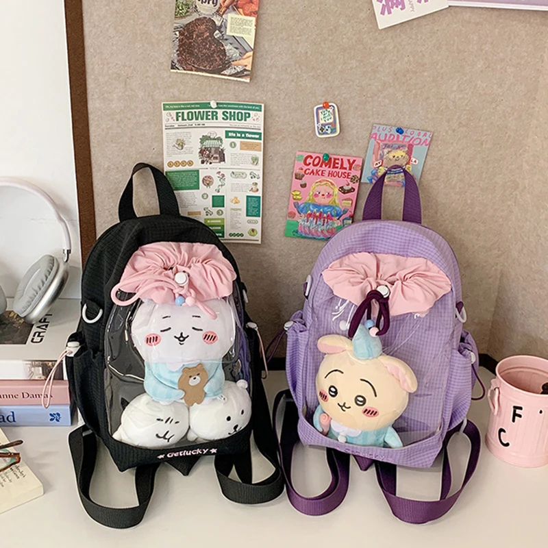 HAEX Dopamine Backpacks Women 2025 String Transparent Doll Show Ita Bags Kawaii Casual Nylon Students Crossbody Shoulder Bags