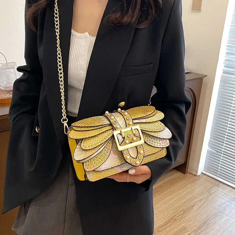 Small Niche Design High Aesthetic Butterfly Wing Women's Bag Single Shoulder Crossbody Rivet Chain Bag