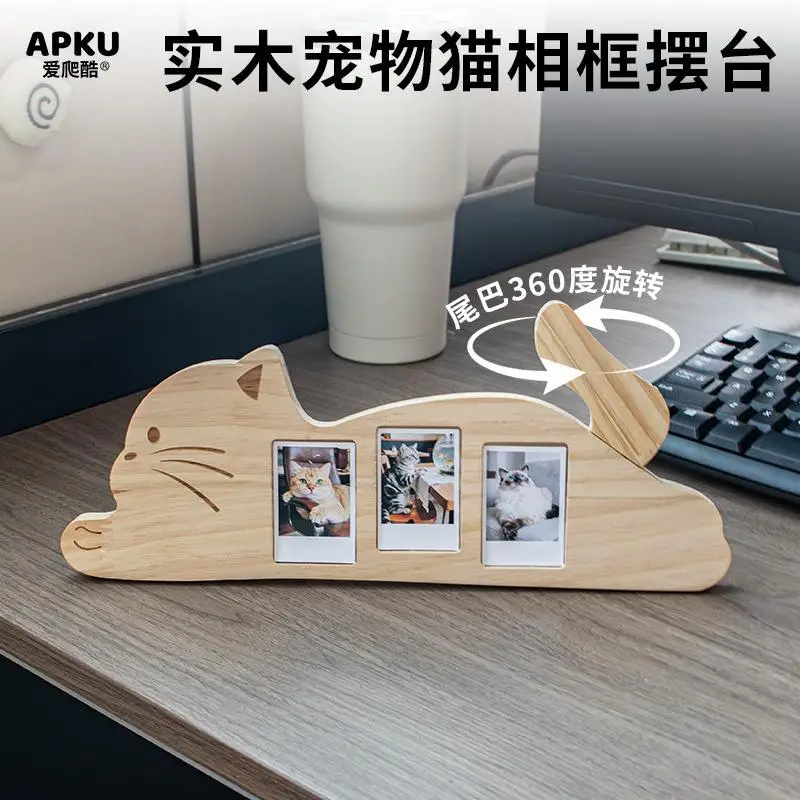 Cute Cartoon Cat Wooden Photo Frame - Mini ID Photo Instant Frame. 2-inch Photo Storage Box For Desktop Decoration