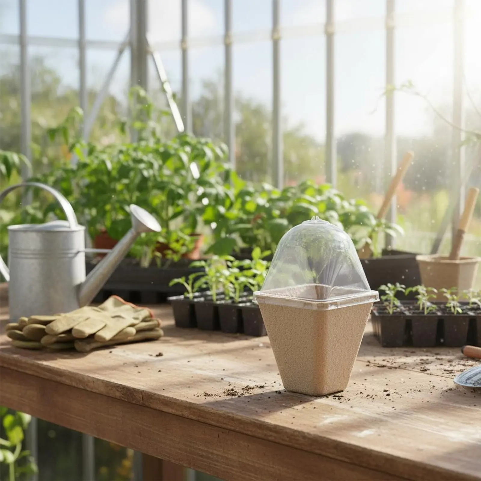 10 Pieces Biodegradable Sprout Pot Bottom Drain Hole Biodegradable Sprout Pots Pulp Nursery Pots with Lids for Greenhouse