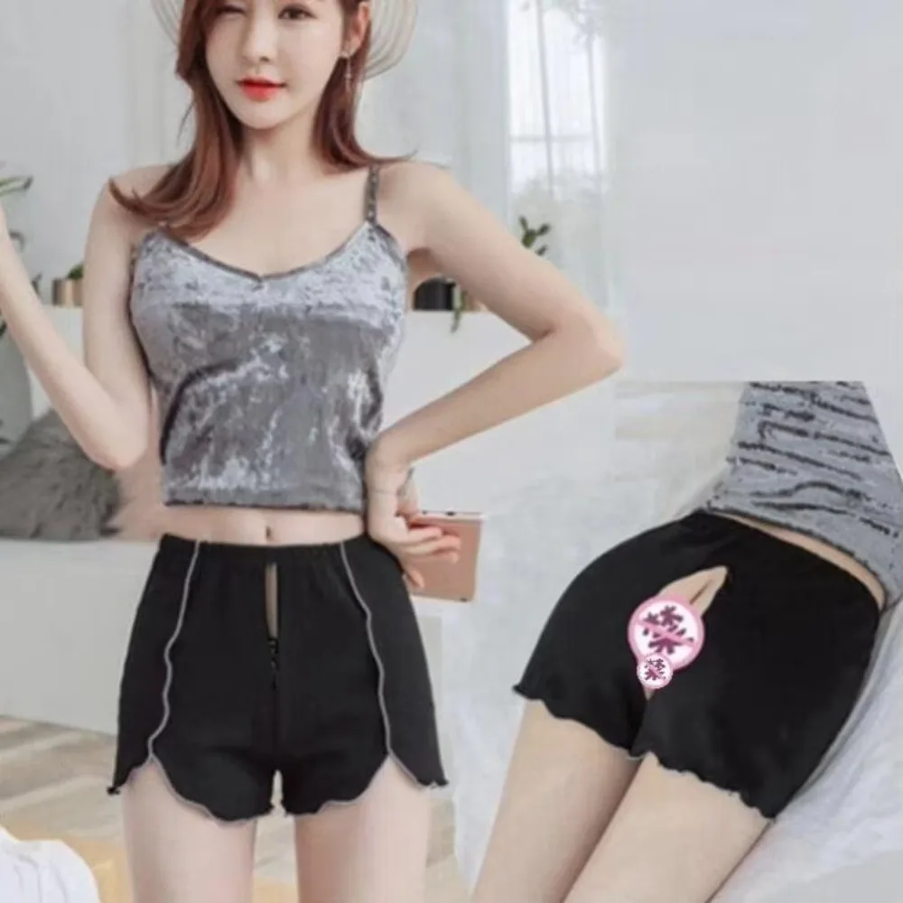 Sexy Mini Shorts Women's Couple Open Crotch Sex Pajama Pants Short Femme Disco Peach Hip Push Up Leggings Casual Exotic Hotpants