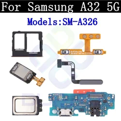 Charging Port Board For Samsung A32 5G A326 Top Ear Loud Speaker SIM Card Fingerprint Sensor Signal Power & Volume Flex Cable