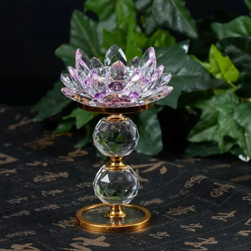 Exquisite crystal carved candle holder crystal lotus candlestick butter lamp Offering Buddha lanterns Buddhist Supplies