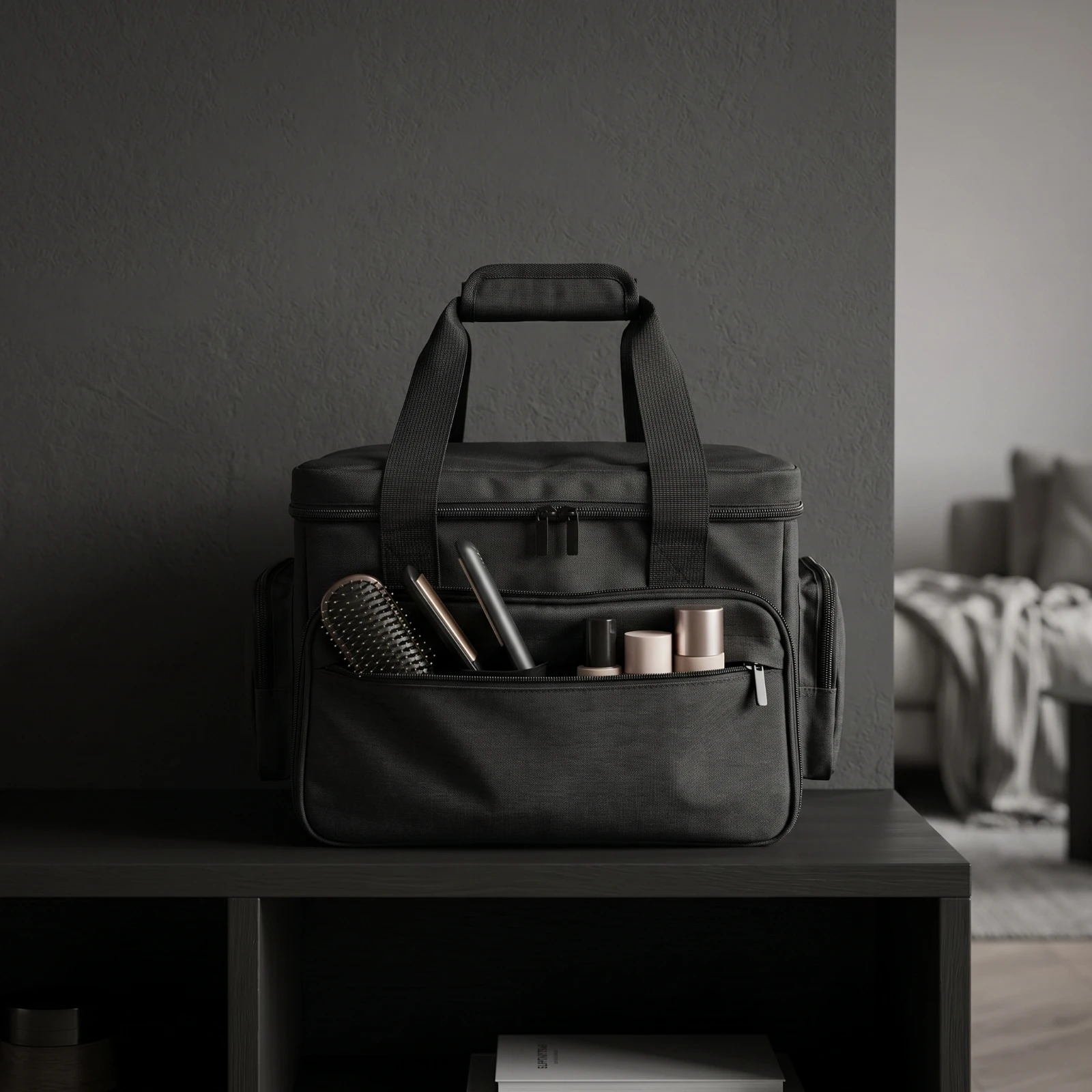 Travel Makeup Bag with Handle Structured Cosmetic Bag with Handle Makeup Case with Removable Dividers Multifunctional