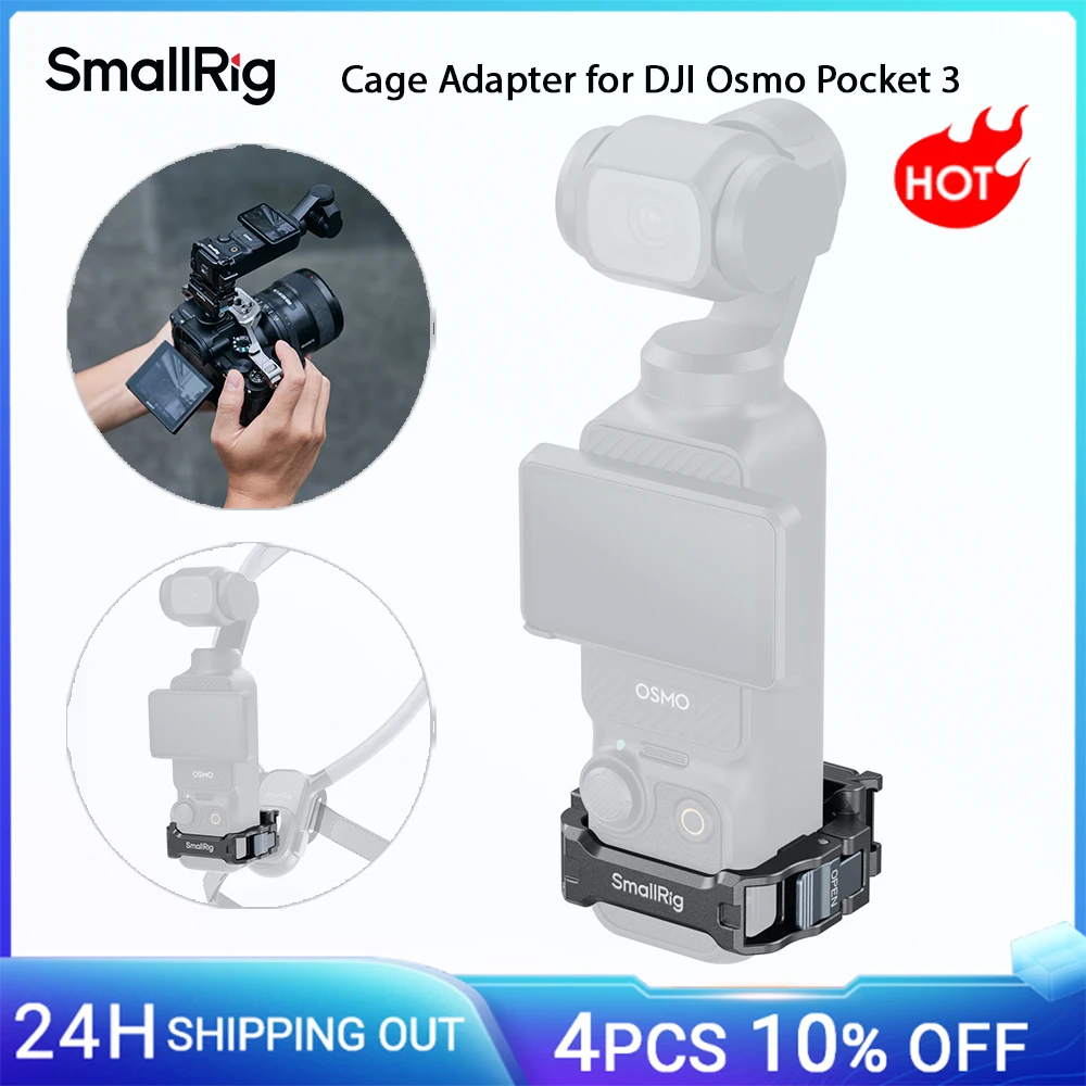 Image of SmallRig Pocket 3-Käfig-Adapter für DJI Osmo Pocket 3, mit Kaltschuh für Selfie-Sticks, Halshalterungen, Schnellverschluss-Schwenk-Neigköpfe