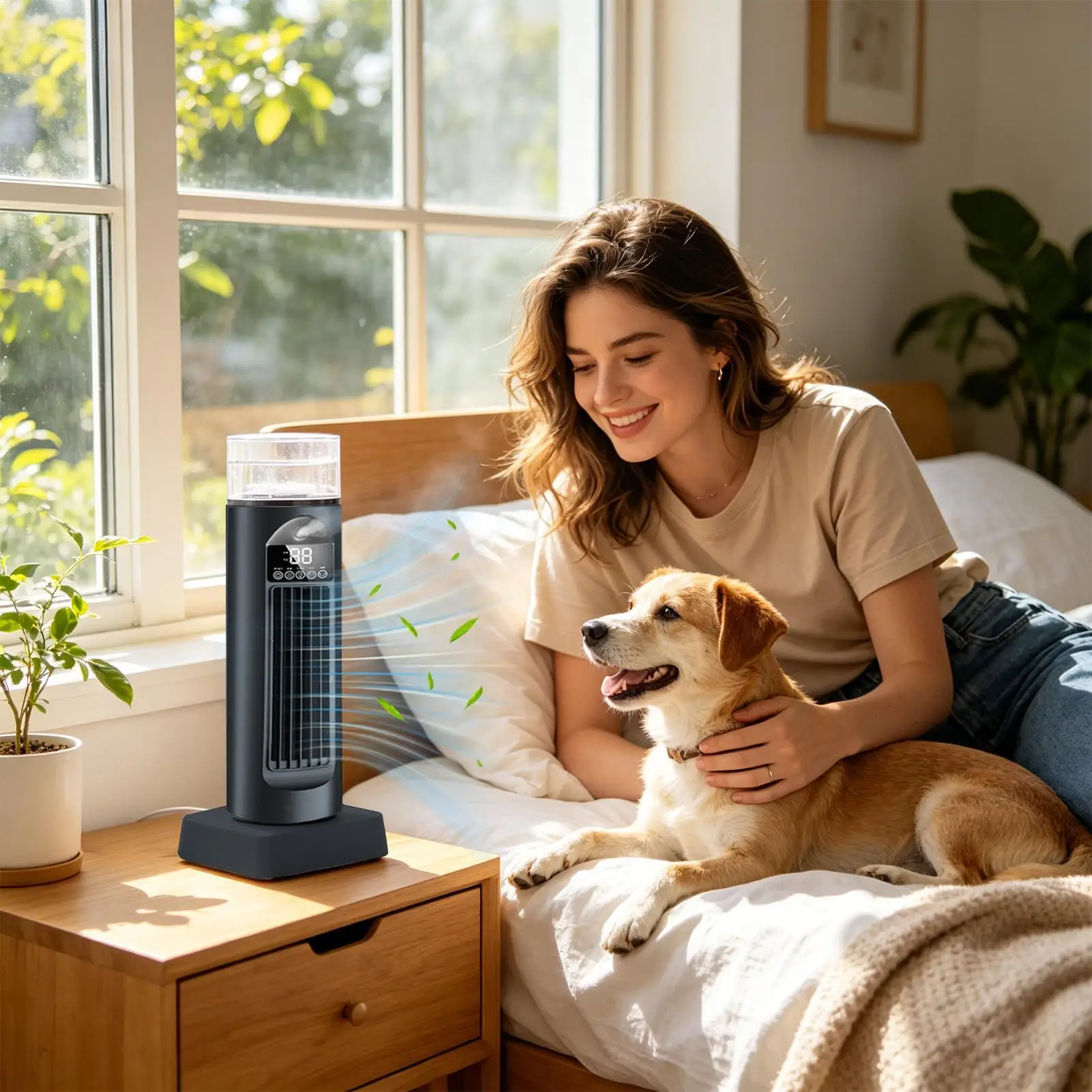 6-Speed Bladeless Tower Fan With Water Tank, 110 Oscillating Silent Air Circulator For Bedroom, Dorm & Office, Summer Cooling