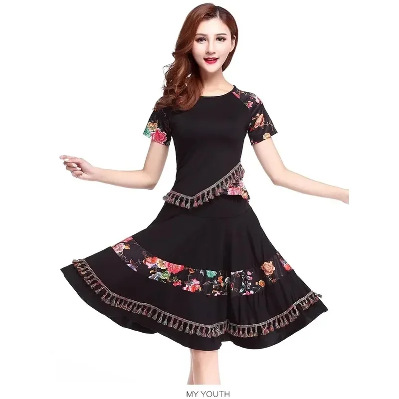 New fashion Latin square dance costumes dress for women/female ballroom tango cha cha rumba dancing tops skirt set plus size 6XL