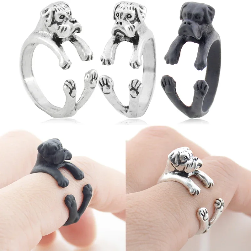 Retro Punk Funny Labrador Retriever Dog Wrap Rings for Women Anel Midi Adjustable Finger Animal Pet Puppy Ring Men Gift Jewelry