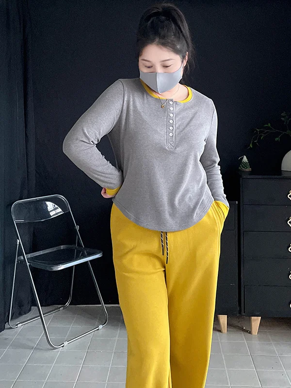 

Модный комплект больших размеров: свободная облегающая базовая футболка и брюки с высокой талией и широкими штанинами в корейском стиле, весна-лето, хлопковая смесь