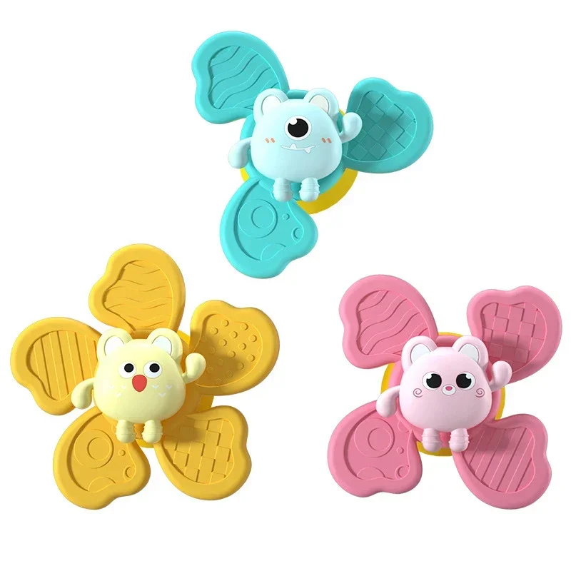 1 PC Kids Rotating Spinner Bath Toys Stress Relief Toy Baby Bathing Sucker Spinner Cartoon Rattles Teether Child Fidget Toy