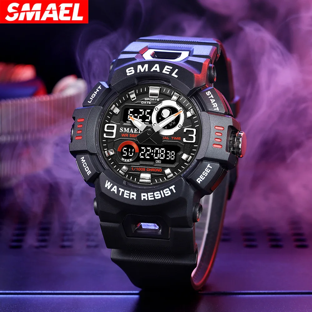 SMAEL Astronaut studentenhorloge Mannelijke en vrouwelijke student Multifunctioneel waterdicht lichtgevend horloge Sport dubbel display