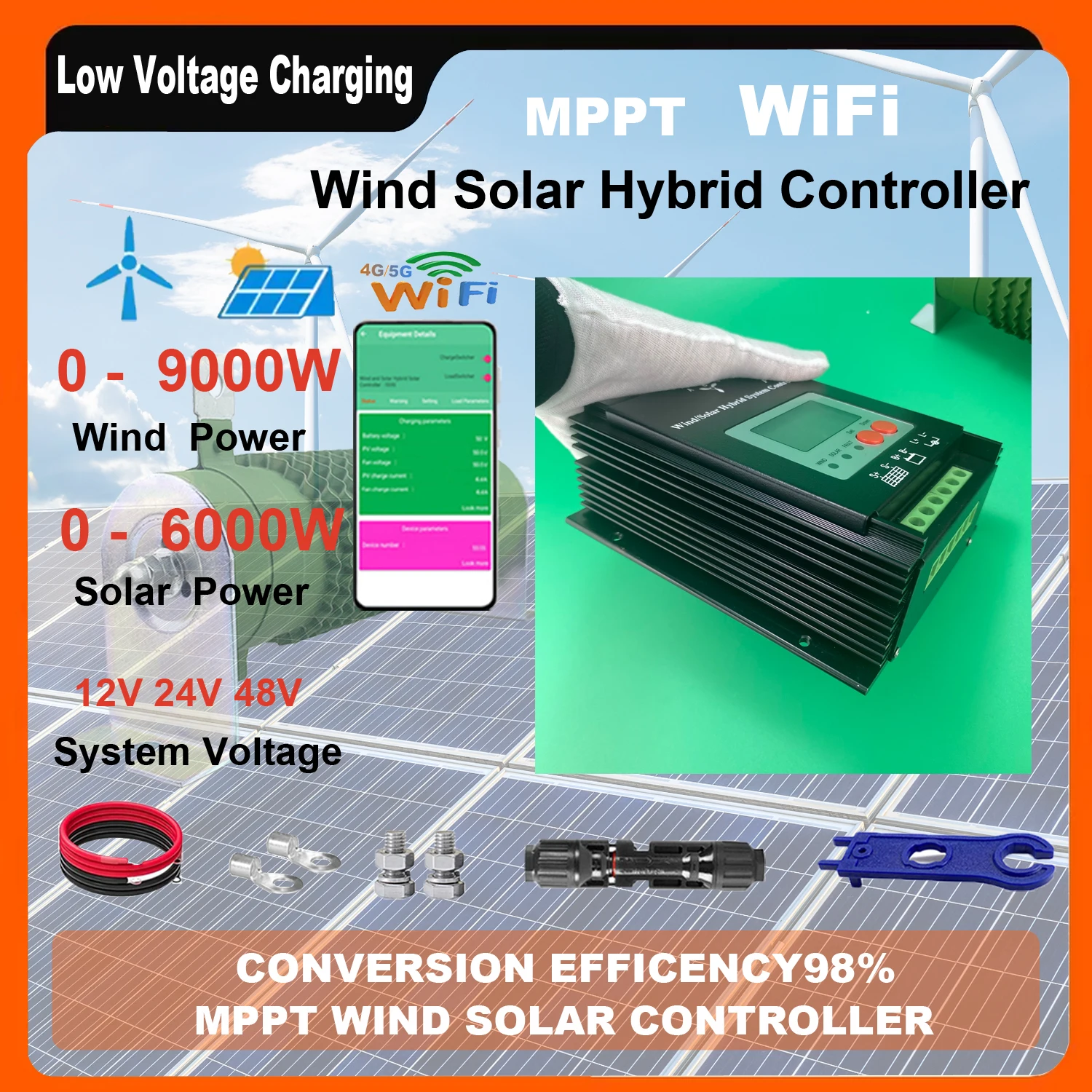 

6000W 4kw Double MPPT Wind Energy Hybrid System Charge Solar Controller 12v 24v 48v Auto Regulator Home Use Windmill Generator