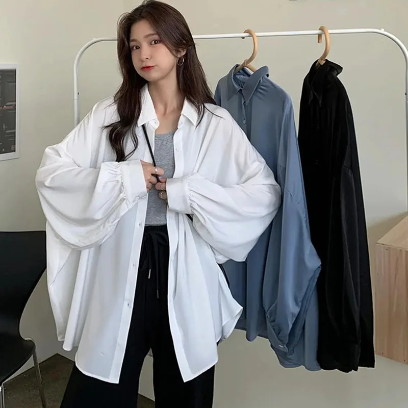 Lucyever Spring Autumn Women Shirt 2024 New Casual Loose Single-Breasted Blouses Woman Korean Chic Lantern Sleeve White Shirts